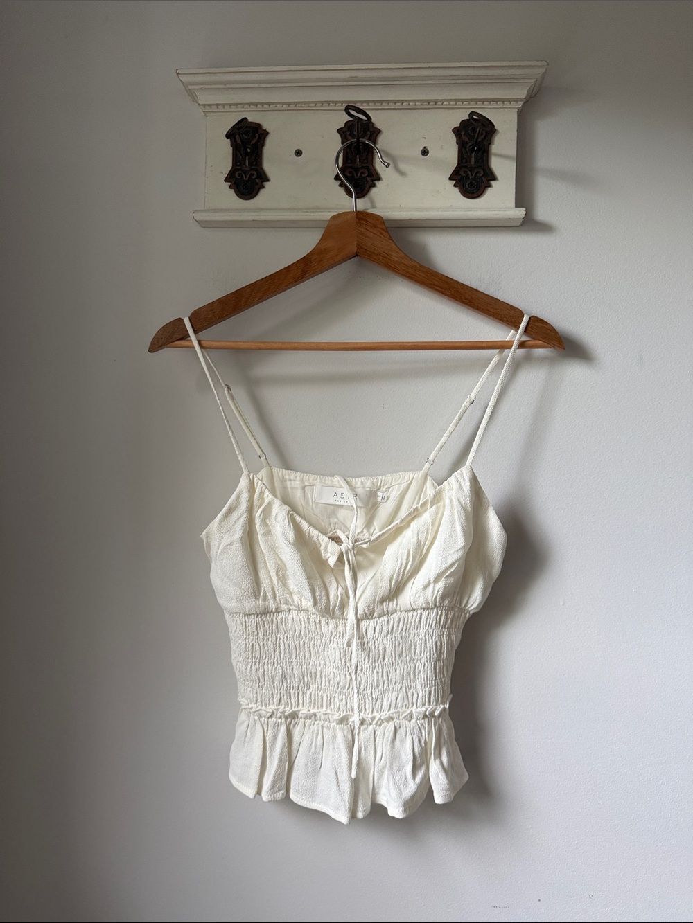 Astr White Smocked Peplum Cami Boho Cottagecore Feminine Top